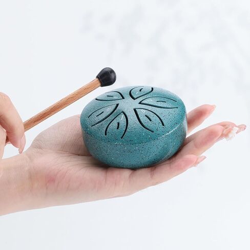 Facmogu Steel Tongue Drum for Outside, 3 Inch 6 Notes Chakra Drum for Outdoor Use, Mini Handpan Drum for Sound Bath, Musical Education Entertainment Meditation Yoga Zen Gifts - Green (Leaf Pattern) in Saudi Arabia