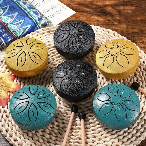 Facmogu Steel Tongue Drum for Outside, 3 Inch 6 Notes Chakra Drum for Outdoor Use, Mini Handpan Drum for Sound Bath, Musical Education Entertainment Meditation Yoga Zen Gifts - Green (Leaf Pattern) in Saudi Arabia