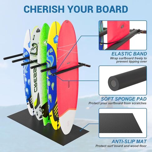 رف لوح التزلج العمودي للجدار ، جدار التزلج على الجدار مع سلك بنجي وحصيرة مطاطية ، 4/6 أذرع معدنية مرآب للتصفح جدار للركوب الأمواج ، لوحة مجداف SUP ، لوح التزلج على الجليد in Kuwait