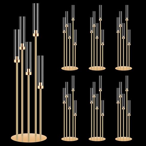 4 Set 5 Arm Gold Candle Holder with Acrylic Lampshade, 41.3'' Tall Candlesticks Holder for Christmas Wedding Housewarming Gift,Metal Candle Holders Candlestick Centerpiece,Fit 0.87'' LED Candle in Saudi Arabia