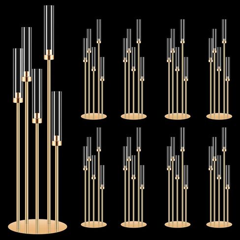 4 Set 5 Arm Gold Candle Holder with Acrylic Lampshade, 41.3'' Tall Candlesticks Holder for Christmas Wedding Housewarming Gift,Metal Candle Holders Candlestick Centerpiece,Fit 0.87'' LED Candle in Saudi Arabia