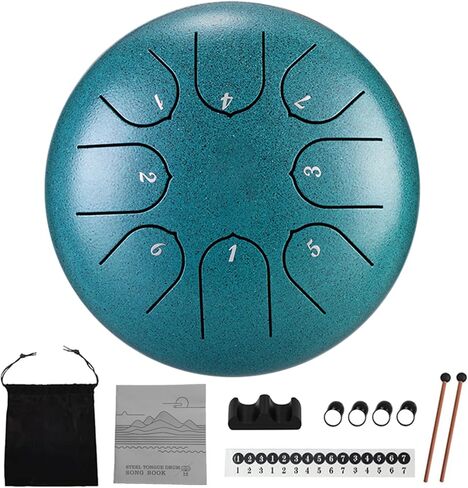 Steel Tongue Drum 6 Inch 8 Notes, Rain Drum with Music Book and Handpan Mallets for Musical Education Entertainment Zen Meditation Yoga Gifts (Malachite) in Kuwait