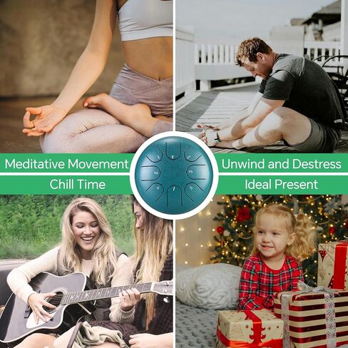 Steel Tongue Drum 6 Inch 8 Notes, Rain Drum with Music Book and Handpan Mallets for Musical Education Entertainment Zen Meditation Yoga Gifts (Malachite) in Kuwait