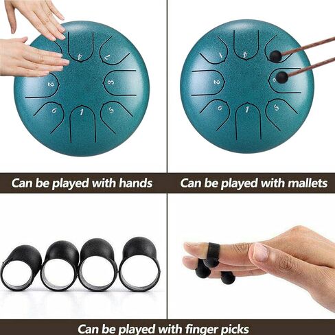 Steel Tongue Drum 6 Inch 8 Notes, Rain Drum with Music Book and Handpan Mallets for Musical Education Entertainment Zen Meditation Yoga Gifts (Malachite) in Kuwait