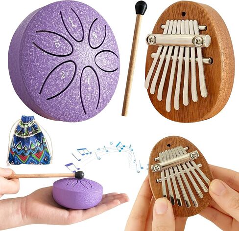 طبل Mini Rain Mini Jongdari و Calimba Thumb Piano ، 2pcs Mini Musical الآلات الموسيقية 8 مفتاح الرائع البيانو للإبهام و 3 بوصات in Saudi Arabia