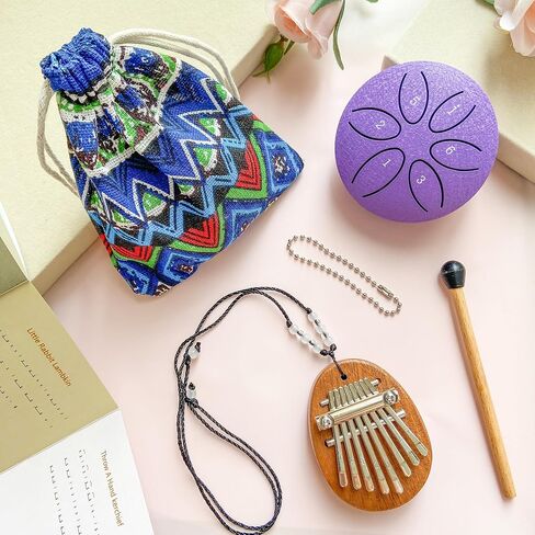 طبل Mini Rain Mini Jongdari و Calimba Thumb Piano ، 2pcs Mini Musical الآلات الموسيقية 8 مفتاح الرائع البيانو للإبهام و 3 بوصات in Saudi Arabia