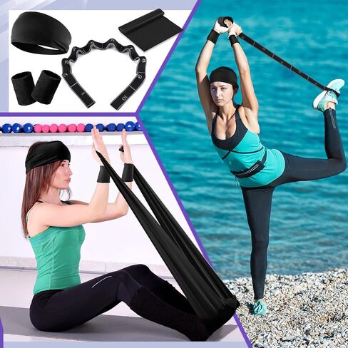 Poen 18 Pcs Home Pilates Ball and Ring Circle Set Yoga Fitness Essentials Kit with 5 Resistance Band Stretching Strap Non Slip Sock Ball Core Slider Wristband Headband Gym Bag for Women in Saudi Arabia