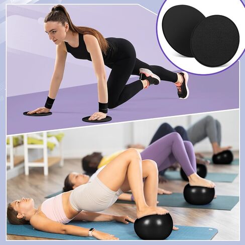 Poen 18 Pcs Home Pilates Ball and Ring Circle Set Yoga Fitness Essentials Kit with 5 Resistance Band Stretching Strap Non Slip Sock Ball Core Slider Wristband Headband Gym Bag for Women in Saudi Arabia
