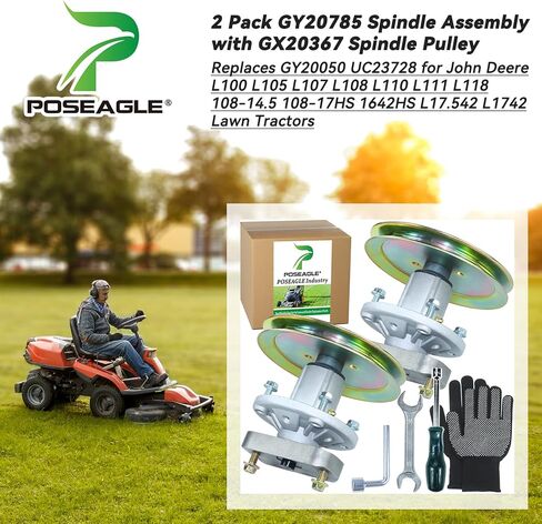 Pre-Greased GY20785 Spindle Assembly with GX20367 Spindle Pulley Replace GY20050 UC23728 for John Deere L100 L105 L107 L108 L110 L111 L118 108-14.5 108-17HS 1642HS L17.542 L1742 Lawn Tractors in Kuwait