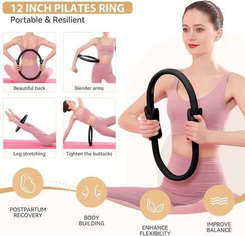 HASHMUST Pilates Ring Kit 12 PCS for Women, Home Workout Equipment with Magic Circle, Mini Exercise Ball, Resistance Bands, Massage Lacrosse, Yoga Strap, Full-Body Fitness Set for Toning & Gift in Saudi Arabia