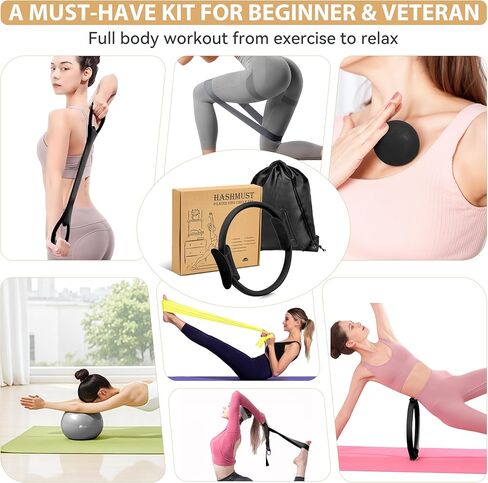 HASHMUST Pilates Ring Kit 12 PCS for Women, Home Workout Equipment with Magic Circle, Mini Exercise Ball, Resistance Bands, Massage Lacrosse, Yoga Strap, Full-Body Fitness Set for Toning & Gift in Saudi Arabia