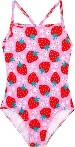Belovance Girls Swimsuits One Piece Bathing Suit Crossback Straps Cute Toddler Kids Pool Beach Swimwear Quick Dry 4-12 Years in Kuwait