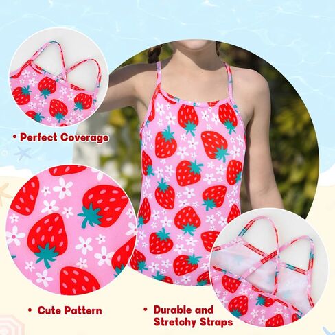 Belovance Girls Swimsuits One Piece Bathing Suit Crossback Straps Cute Toddler Kids Pool Beach Swimwear Quick Dry 4-12 Years in Kuwait