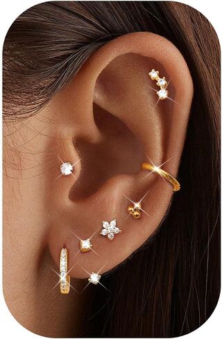 jstyle hypoallergenic الجراحية الأقراط الفولاذية للنساء 14K حلق الذهب مجموعة مجموعة من الفولاذ المقاوم للصدأ الأقراط in Saudi Arabia