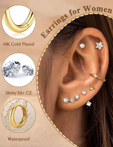 jstyle hypoallergenic الجراحية الأقراط الفولاذية للنساء 14K حلق الذهب مجموعة مجموعة من الفولاذ المقاوم للصدأ الأقراط in Saudi Arabia