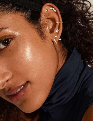 jstyle hypoallergenic الجراحية الأقراط الفولاذية للنساء 14K حلق الذهب مجموعة مجموعة من الفولاذ المقاوم للصدأ الأقراط in Saudi Arabia