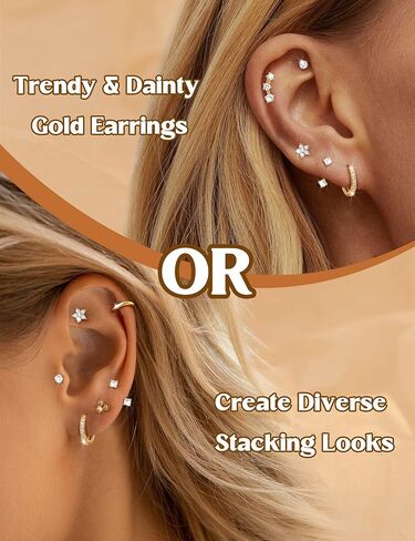 jstyle hypoallergenic الجراحية الأقراط الفولاذية للنساء 14K حلق الذهب مجموعة مجموعة من الفولاذ المقاوم للصدأ الأقراط in Saudi Arabia