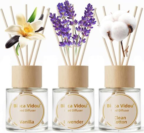 Binca Vidou Reed Diffuser Set, Lavender Osmanthus Orange & Lemon Natural Scent Oil Diffusers with Sticks for Home Office Bathroom Aromatherapy Decor 1.69oz x 3 in Saudi Arabia