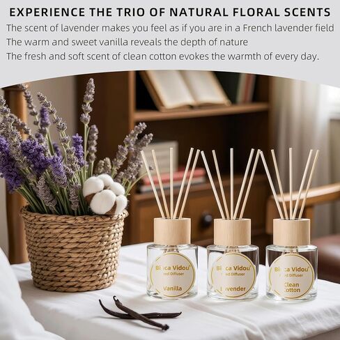 Binca Vidou Reed Diffuser Set, Lavender Osmanthus Orange & Lemon Natural Scent Oil Diffusers with Sticks for Home Office Bathroom Aromatherapy Decor 1.69oz x 3 in Saudi Arabia