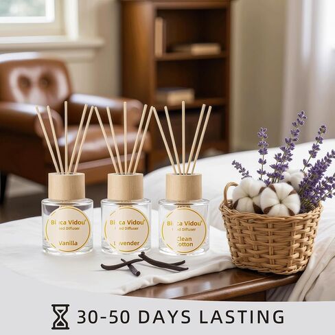 Binca Vidou Reed Diffuser Set, Lavender Osmanthus Orange & Lemon Natural Scent Oil Diffusers with Sticks for Home Office Bathroom Aromatherapy Decor 1.69oz x 3 in Saudi Arabia