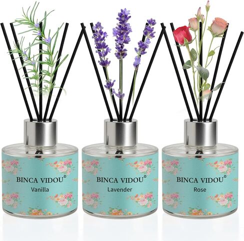 Binca Vidou Reed Diffuser Set, Lavender Osmanthus Orange & Lemon Natural Scent Oil Diffusers with Sticks for Home Office Bathroom Aromatherapy Decor 1.69oz x 3 in Saudi Arabia