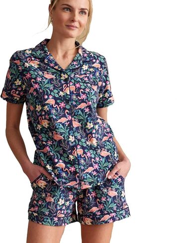 Vera Bradley Women's Cotton Pajama Short Sleeve Button-Up Shirt, Flamingo Garden in Saudi Arabia