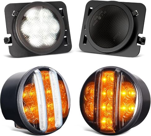 LED Amber Turn Signal w/White Parking Lights & White Front Fender Side Marker Lights Compatible with 2007-2018 Wrangler JK JKU, 4 Pcs Per Set, Clear Len in Saudi Arabia