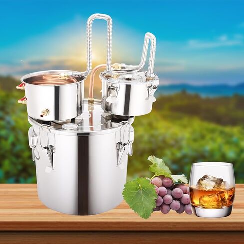 Shine Still 5 Gal 3 Pots Distillery Kit للكحول أنبوب النحاس من الفولاذ المقاوم للصدأ مكتملًا بمضخة المياه المعدنية المضادة للمياه المعدنية تخمير الخطوط الجوية للتقطير للويسكي والبراندي وما إلى ذلك. in Saudi Arabia