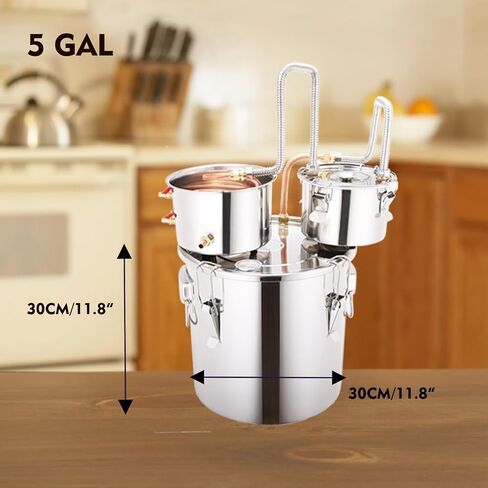Shine Still 5 Gal 3 Pots Distillery Kit للكحول أنبوب النحاس من الفولاذ المقاوم للصدأ مكتملًا بمضخة المياه المعدنية المضادة للمياه المعدنية تخمير الخطوط الجوية للتقطير للويسكي والبراندي وما إلى ذلك. in Saudi Arabia