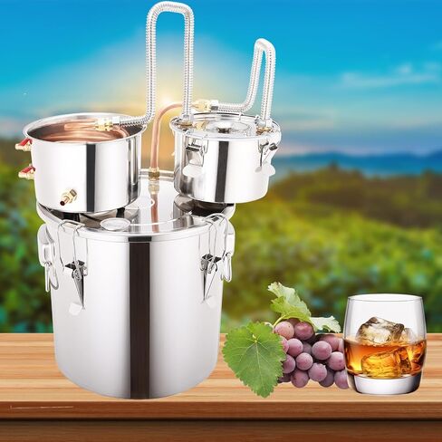 Shine Still 5 Gal 3 Pots Distillery Kit للكحول أنبوب النحاس من الفولاذ المقاوم للصدأ مكتملًا بمضخة المياه المعدنية المضادة للمياه المعدنية تخمير الخطوط الجوية للتقطير للويسكي والبراندي وما إلى ذلك. in Kuwait