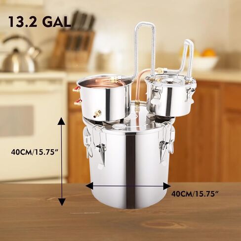 Shine Still 5 Gal 3 Pots Distillery Kit للكحول أنبوب النحاس من الفولاذ المقاوم للصدأ مكتملًا بمضخة المياه المعدنية المضادة للمياه المعدنية تخمير الخطوط الجوية للتقطير للويسكي والبراندي وما إلى ذلك. in Kuwait