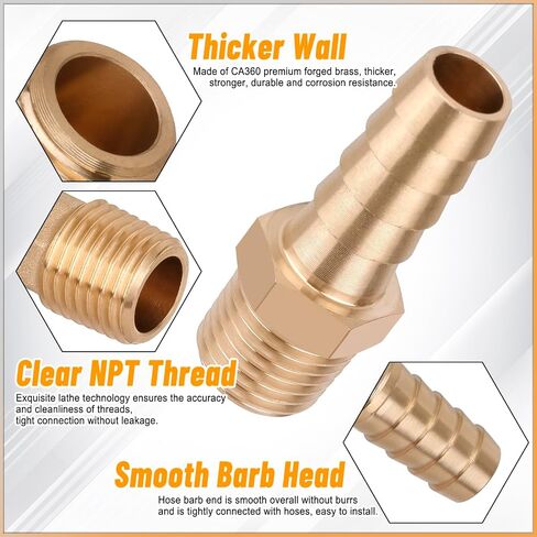 Kootans 32PCS Brass خرطوم Barb Barbrabs Barb to NPT Male Thread Adapter Kit 3/16 "1/4" 5/16 "3/8" in Kuwait