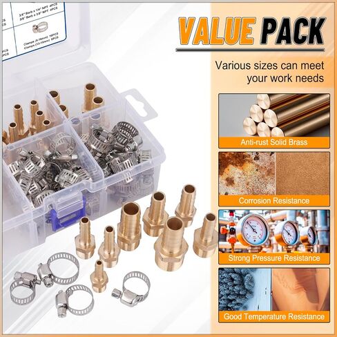 Kootans 32PCS Brass خرطوم Barb Barbrabs Barb to NPT Male Thread Adapter Kit 3/16 "1/4" 5/16 "3/8" in Kuwait