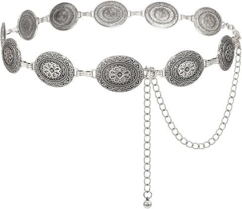 Women Western Metal Chain Belt Concho Belt Cowgirl Waist Link for Jeans Dresses Concert Boho in Kuwait
