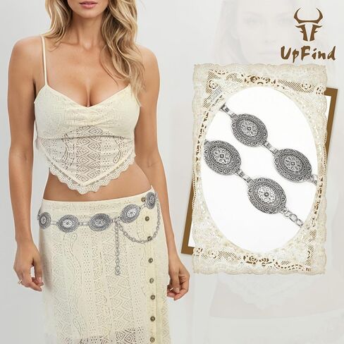 Women Western Metal Chain Belt Concho Belt Cowgirl Waist Link for Jeans Dresses Concert Boho in Kuwait