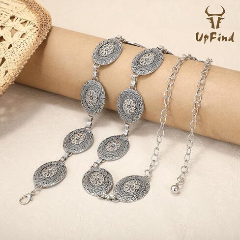Women Western Metal Chain Belt Concho Belt Cowgirl Waist Link for Jeans Dresses Concert Boho in Kuwait