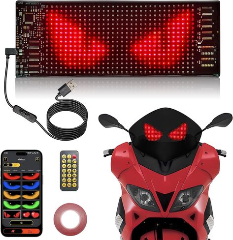 2pcs شيطان عيون الضوء للسيارات ، 14.72inx3.62in شاشة LED مرنة قابلة للبرمجة مع التحكم عن بعد/التطبيق ، شاشة ناعمة لأضواء LED للسيارة ، عيون LED لزجاج الزجاج الأمامي in Kuwait