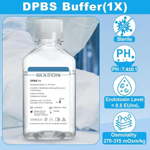 DPBS Buffer ، 1x Dulbecco's Phosphered-Covered Saline بدون الكالسيوم والمغنيسيوم ، الرقم الهيدروجيني 7.4 ، التعقيم ، مرشح 0.1um ، 500 مل. in Saudi Arabia
