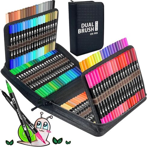 Dual Brush Marker Pens, 120 Colors Art Markers with Fine and Brush Tip Coloring Markers for Adults, Markers for Journaling Calligraphy Drawing Sketching Doodling Illustrating in Saudi Arabia
