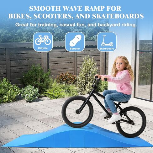 الأطفال BMX BIKE RAMP للأعمار 6-12 | منحدر لوح التزلج على طراز الموجة المعياري مع البلاستيك ABS | متين وآمن للدراجات البخارية ، وممارسة لوح التزلج | (أزرق ، 70.87 ″ x 9.69 ″ x7.87 ″) in Kuwait