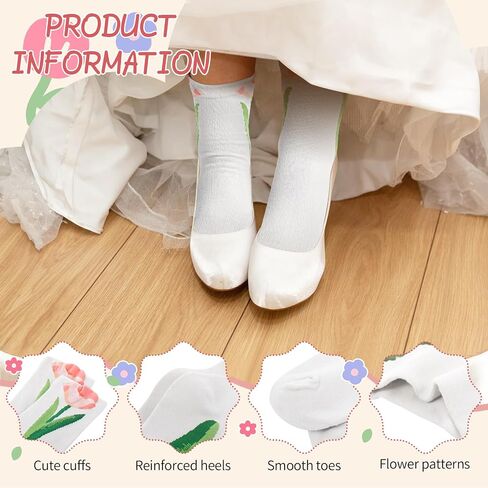 5 Pairs Floral Socks Cotton Sock Crew Socks Novelty Ankle Athletics Sock for Women Teen Girls in Saudi Arabia