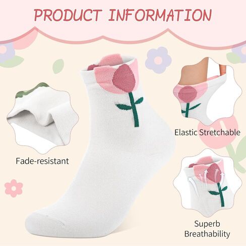 5 Pairs Floral Socks Cotton Sock Crew Socks Novelty Ankle Athletics Sock for Women Teen Girls in Saudi Arabia