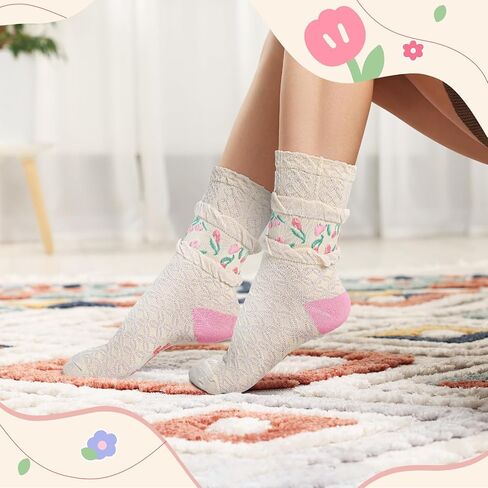 5 Pairs Floral Socks Cotton Sock Crew Socks Novelty Ankle Athletics Sock for Women Teen Girls in Saudi Arabia