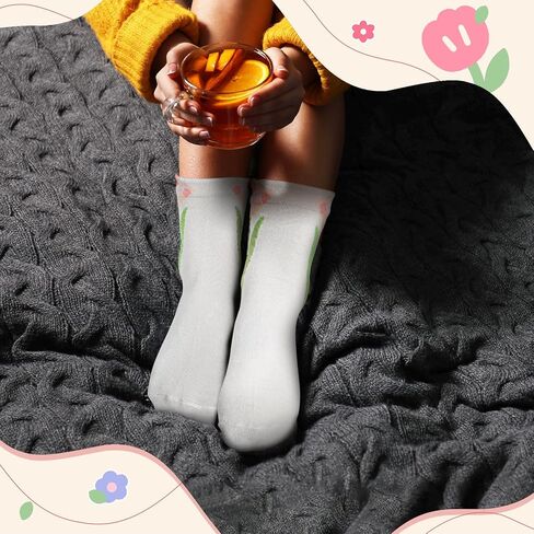 5 Pairs Floral Socks Cotton Sock Crew Socks Novelty Ankle Athletics Sock for Women Teen Girls in Saudi Arabia