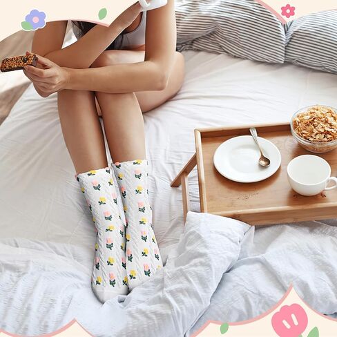 5 Pairs Floral Socks Cotton Sock Crew Socks Novelty Ankle Athletics Sock for Women Teen Girls in Saudi Arabia