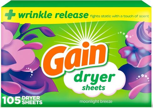 Gain dryer sheets, 105 Count, Moonlight Breeze Scent Laundry Fabric Softener Sheets with 2-in-1 Aromaboost Plus Softness in Kuwait