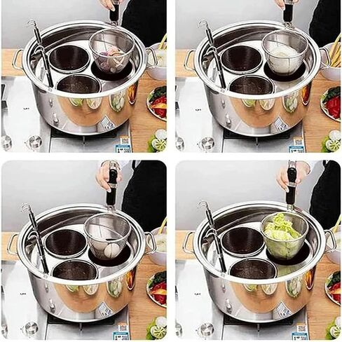 Pasta Pots Commercial Stainless Steel Set,3 Holes Insert Set with Divider and Colander Strainer,for Household Kitchen Restaurant Cooking in Saudi Arabia