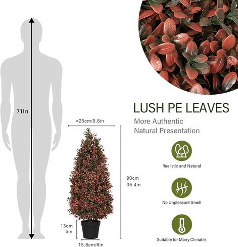 أشجار توبيرية خشب البقس الاصطناعية 3 أقدام (مجموعة من 2) - نباتات فو مقاومة للأشعة فوق البنفسجية للشروط والشجيرات المزيفة في الهواء الطلق/داخلي ، واقعية 36 بوصة للشرفة الأمامية ، والزارع ، والفناء - صيانة منخفضة ودائمة الخضرة in Kuwait