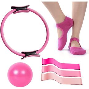 مجموعة Pilates Ring and Ball ، 6 Pcs Home Pilates Kit مع 13 "Circle Circle Yoga Ring 3 Bands 9.8" Pilates Ball Ball Call Grip Socks ، Pilates essential kit for Women Girl Home Protensions in Kuwait