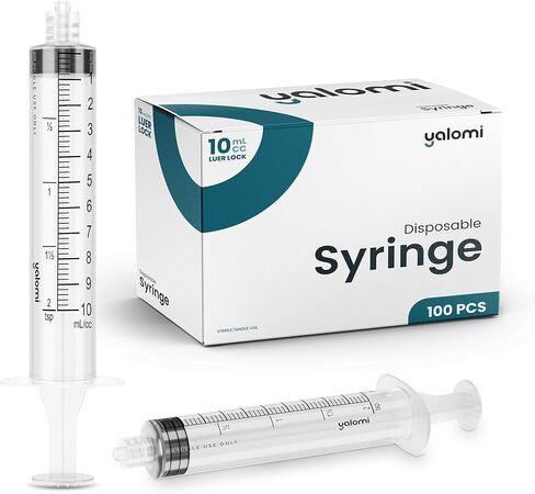10mL Luer Lock Syringe (No Needle) | Sterile & Individually Wrapped | Professional, Industrial & Personal Use | 100 Pack | Yalomi in Saudi Arabia